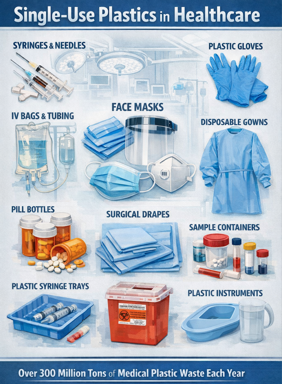 Illustration of plastic waste in healthcare